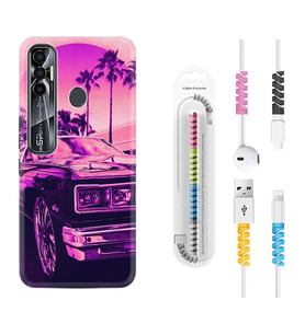 Tecno Spark 6 6 Go 8C 8 Pro 7 7 Pro Kılıf Kablo Koruma Spiral Silikon Mor Araba 1711