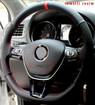 Renault Modus Uyumlu Alkantra Karbon Kırmızı Yüzüklü Direksiyon Kılıfı