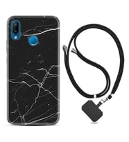 Huawei P20 Lite Mate 10 20 Lite Pro P40 Lite KılıfBoyun Askılı Silikon Siyah Mermer 1299