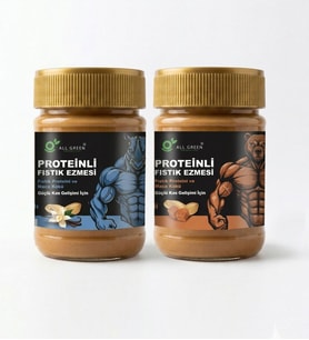 ALL GREEN: 2'li Paket Proteinli Fıstık Ezmesi (Karamel ve Vanilya) Fıstık Proteini, Maca Kökü Tozu ile 325 gr x 2
