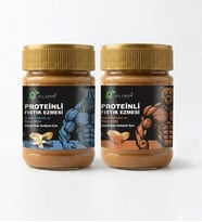 ALL GREEN: 2'li Paket Proteinli Fıstık Ezmesi (Karamel ve Vanilya) Fıstık Proteini, Maca Kökü Tozu ile 325 gr x 2