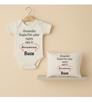 Pia Baby B27 %100 Pamuk Annemden Başka Kim Çeker Nazımı Tabii ki Anneannem Yazılı Tasarlanabilir İsme Özel Bebek Body Ve Yastık Kılıfı (Ekru)