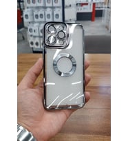 iPhone 15 Pro Kılıf Köşeleri Renkli Şeffaf Kamera Korumalı Silikon Luxury Kapak (Koyu Gri)