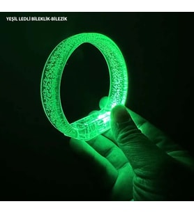 Yeşil Led Işıklı Baskı Yapılabilen Pilli Bileklik Bilezik 1,5 cm Genişlik