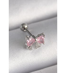 316L Çelik Gümüş Renk Pembe Zirkon Taşlı Fiyonk Tragus Piercing - TJ-PR1251