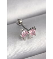 316L Çelik Gümüş Renk Pembe Zirkon Taşlı Fiyonk Tragus Piercing - TJ-PR1251