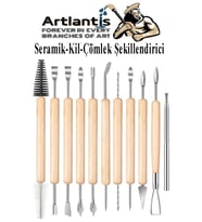 Seramik Kil Çömlek Şekillendirici Ahşap Saplı 11 Parça 1 Paket Seramik Modelaj Oyma ve Temizleme Seti (Renksiz)
