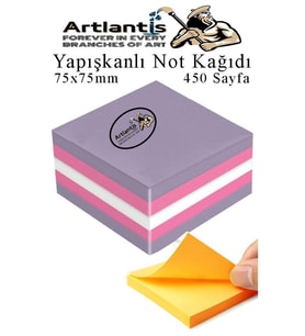 Yapışkanlı Not Kağıdı 3 Renk 450 Sayfa 1 Paket Ebruli Küp Blok Yapışkanlı Postit 75x75 mm Renkli  (Çok Renkli)