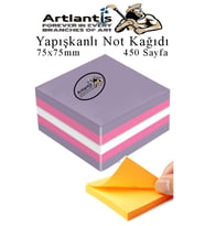 Yapışkanlı Not Kağıdı 3 Renk 450 Sayfa 1 Paket Ebruli Küp Blok Yapışkanlı Postit 75x75 mm Renkli  (Çok Renkli)