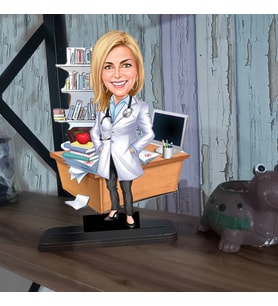 Kişiye Özel Doktor Bayan Hekim Karikatür Ahşap Biblo