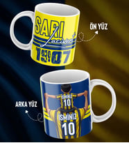 Baba Oğul Özel İsim Ve Numara Baskılı Sarı Lacivert Tasarımlı Kupa Bardak - Hediyelik