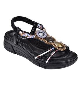 Guja Taşlı Comfort 5Cm Dolgu Taban Kadın Sandalet GJ-26Y1542 SİYAH