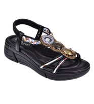 Guja Taşlı Comfort 5Cm Dolgu Taban Kadın Sandalet GJ-26Y1542 SİYAH