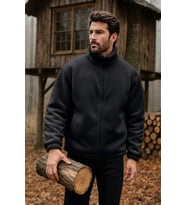 Ghassy Co. Erkek Pro Termal İç Dış Sherpa Sonbahar Kış Tam Fermuarlı Peluş Sweatshirt (Siyah)