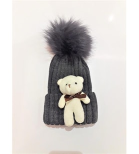 Peluş Ayıcıklı Çocuk Beresi 2 - 8 Yaş Antrasit