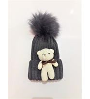 Peluş Ayıcıklı Çocuk Beresi 2 - 8 Yaş Antrasit