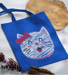 BK Gift Modern Art Tasarımlı Mavi Kumaş Bez Çanta, Baskılı Omuz Çantası, Alışveriş Çantası, Arkadaşa Hediye-4
