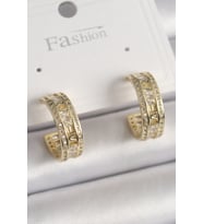 Pirinç Gold Renk Zirkon Taşlı İşleme Detay Halka Model Kadın Küpe (Karışık)
