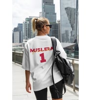 Fernando Muslera 1 numara forma baskılı çocuk erkek kadın kısa kollu  oversize unisex tişört t-shirt (Beyaz)