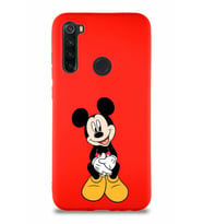Xiaomi Redmi Note 8 Soft Premier Kapak Mickey Mouse-A Tasarımlı Silikon Kılıf - Kırmızı (Şeffaf)