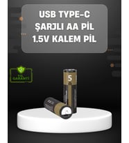 USB Type-C Girişli Şarjlı AA Lityum Pil 1.5V Sabit Çıkış 3200mWh (2'li Paket)