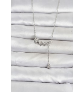 Pirinç Gümüş Renk Minimal Sallantılı Yıldız Model Kadın Kolye TJ-BKO11121