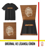 Galatasaray Lisanslı Yazılı Detaylı Siyah T-Shirt Aslan Ahşap Kutulu E261042