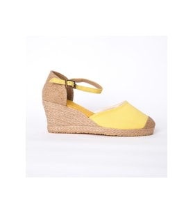 Gerçek Elişi Burnu Hasır Dolgu Topuk Sarı Keten Hasır Espadril Handmade