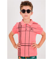 ERKEK ÇOCUK TSHİRT ÇİZGİLİ POLO YAKA A5 (Pembe)