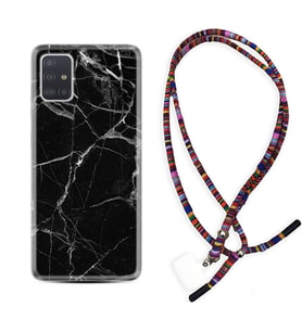 Samsung a71 A72 A73 A7 A9 2018 C7 C9 Kılıf Boyun Asklı Rasta Silikon Fragile Black Mermer 1378