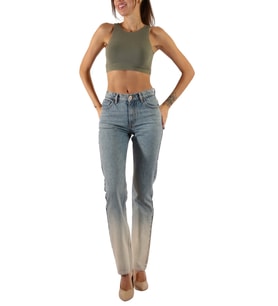 Denim Slim Fit Geçişli Mavi Beyaz Pantolon