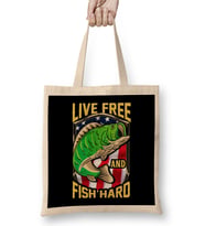 Live Free and Fish Hard Fishing Patriotic Fisher Bez Çanta Uzun Saplı