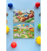Okul Öncesi Başlangıç Yapboz Lunapark Maceram ve Sevimli Çiftliğim Ahşap Puzzle Set