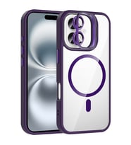 Apple iPhone 16 Uyumlu Kılıf Standlı ve Kamera Lens Hediyeli M-Safe Şarj Özellikli Zore Etro Kapak (Koyu Mor)