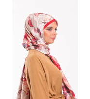Çiçekli Desen Elegante Seri Şal Eşarp Askısı İle Birlikte 75x200 Vizon Bordo Kre