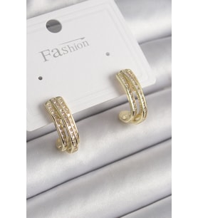 Pirinç Gold Renk Zirkon Taşlı Yarım Halka Model Kadın Küpe 5886 - HPSBYI7718-7278
