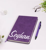 BK Gift Kişiye Özel El Yazılı Mor Termo Deri Defter Kalem Seti Model 2