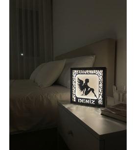 Kişiye Özel Işıklı Ahşap Dekoratif Gece Lambası Beyaz