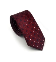 Beyaz Lacivert Desenli Bordo Dokuma Kumaş Mendilli Slim Fit Kravat // SDK-2612-4