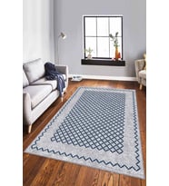 Lacivert Geometrik Kaymaz Tabanlı Dekoratif Halı RV174 - 100 x 160 cm