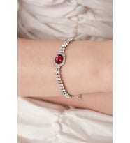 Kadın Kırmızı Stella Model Zirkon Taşlı Gümüş Abiye Elbise Günlük Parti Balo Date Kombin Bileklik