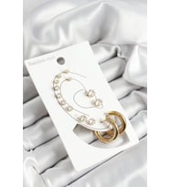 316L Çelik Halka Figürlü Ve Zirkon Taşlı Gold Renk 7'li Çift Kadın Küpe Set (Altın)