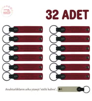 Bayi Toplantısı Katılımcılarına Hediye 32'li Set, İsim Yazılı Deri Anahtarlık, Kırmızı & Sütlü Kahve