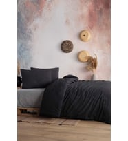 Marble Özel Boyama %100 Pamuk Çift Kişilik Nevresim Takımı Siyah-Gri