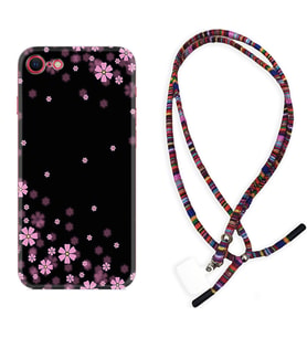 Apple iPhone 5 6 7 8 Plus Se XR Kılıf Boyun Asklı Rasta Silikon Black flowers 1391