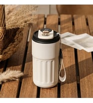 Dereceli Çift Katmanlı Paslanmaz Çelik Termos  450 ml (Siyah)