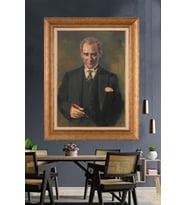 Altın Varaklı Çerçeveli Paspartulu Atatürk Tablo nh37 (Gold)