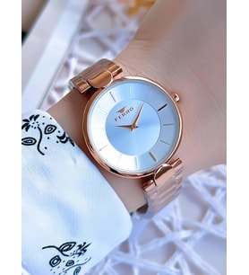 Ferro Rose Gold Renk 3 Atm Suya Dayanıklı Çelik Kordon Özel Tasarım Kadın Kol Saati BF21129AWT-C