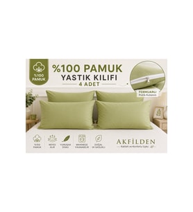 Pamuk Fıstık Yeşili Yastık Kılıfı 4 Adet Fermuarlı
