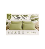 Pamuk Fıstık Yeşili Yastık Kılıfı 4 Adet Fermuarlı
